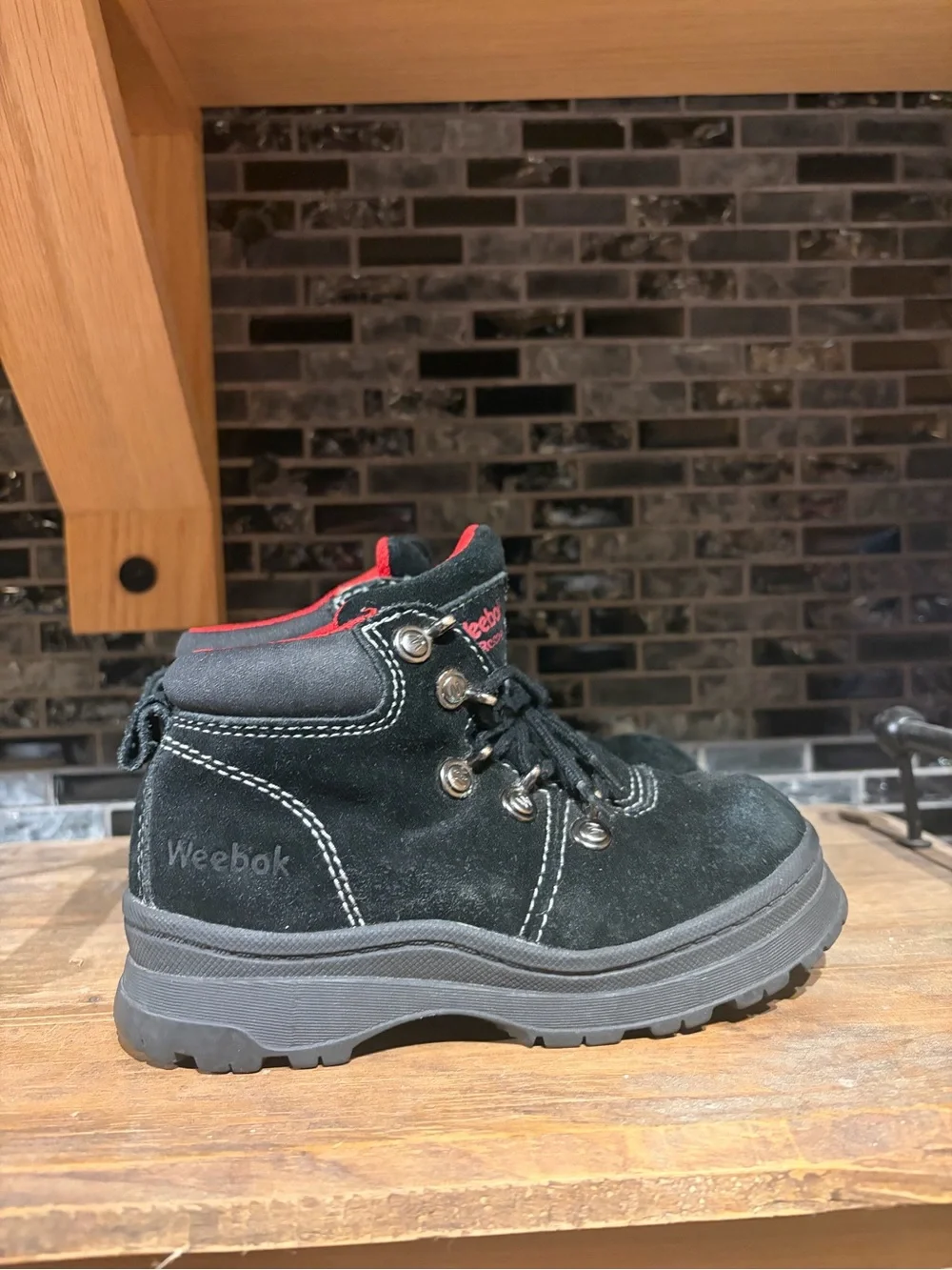 Y2k Weebok by Reebok Black Suede Lace Up Chunky Boots Toddler Size 9